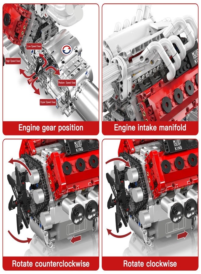 Mould King V12 Engine Model Kit for Adults, 1366 Pcs Engine Kits That Runs, DIY Mechanical Building Set for 14+, 10210 STEM Educational Toy Car Motor - Image 2